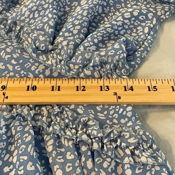 Dusty Blue Boho Peasant Ruffles V-Neck Dress Size Small - Picture 4 of 6